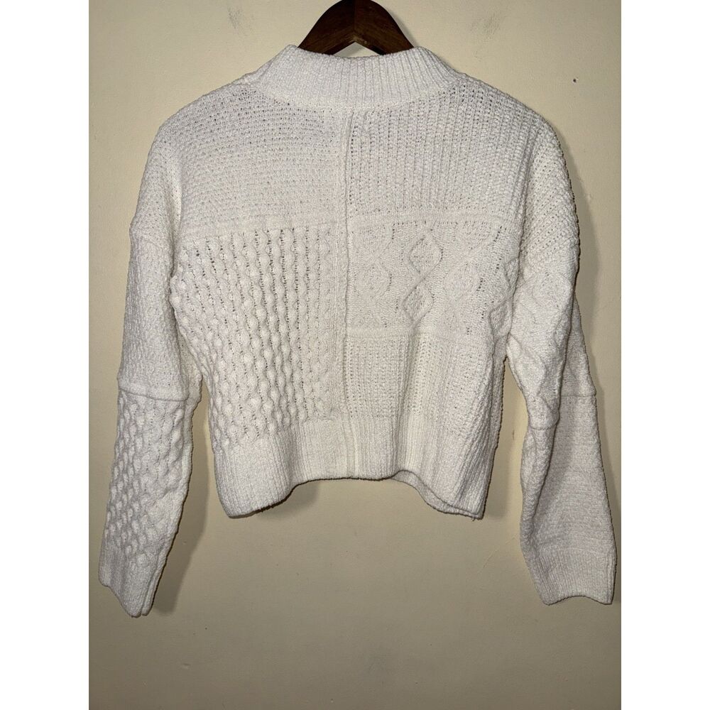 Pink Rose Ivory Patchwork Cable Knit Cropped Mock Neck Sweater Medium - Picture 2 of 8